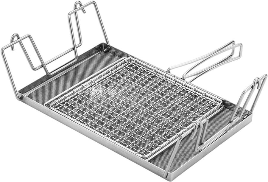 Camping Broodrooster Opvouwbaar Kampfornuis Buiten Koken Fijn Gaas Oppervlak 21.5 x 14.3 x 2 cm Zilver