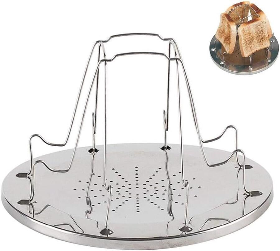 Camping Broodrooster Roestvrij Staal Buiten Maaltijden 4 Sneetjes Capaciteit 23 x 16 x 10 cm Zilver