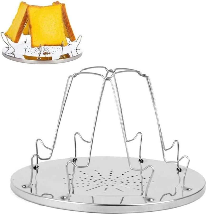 Camping broodrooster Toast rek Buiten koken Opvouwbaar ontwerp 4 schijven Zilver