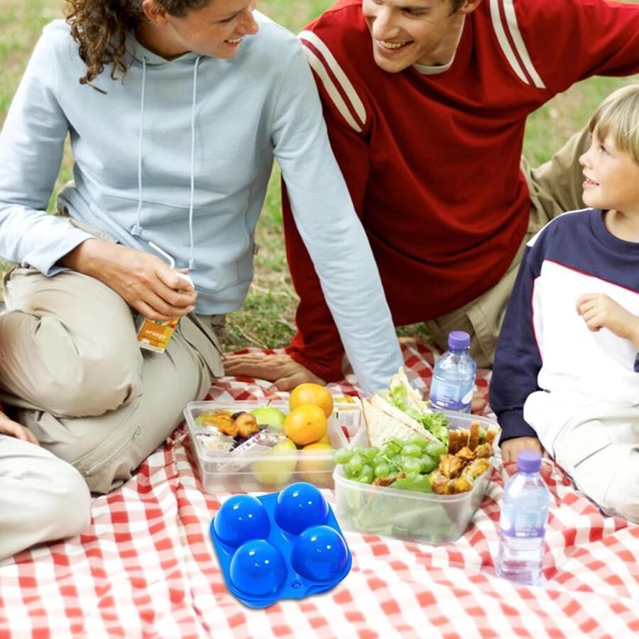 Camping eierhouder Herbruikbare eierdoos Outdoor reizen Breukpreventie 4 roosters Blauw