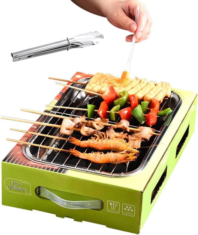 Camping Grill Dienblad Outdoor Grillpan Buiten Koken Roestvrij Staal 25 x 9 x 9 cm Zilver