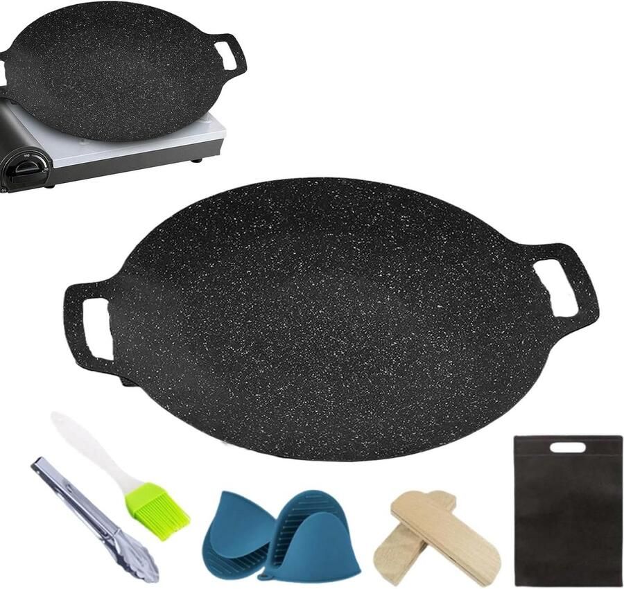 Camping Grill Pan Koreaanse Grillplaat Buiten Koken Antiaanbaklaag Rookarm 36 cm Zwart
