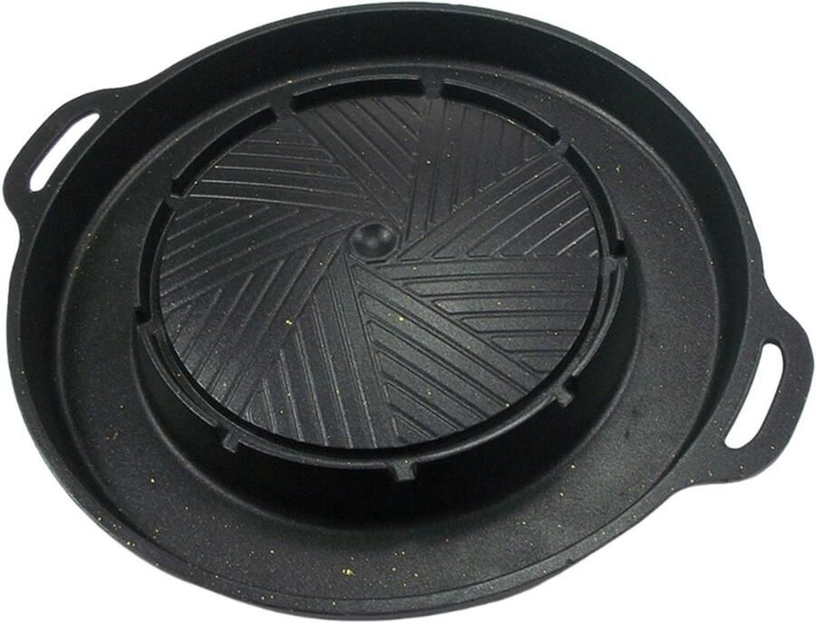 Camping Grill Plaat BBQ Bakplaat Outdoor Koken Non-stick Coating 34cm Diameter Zwart