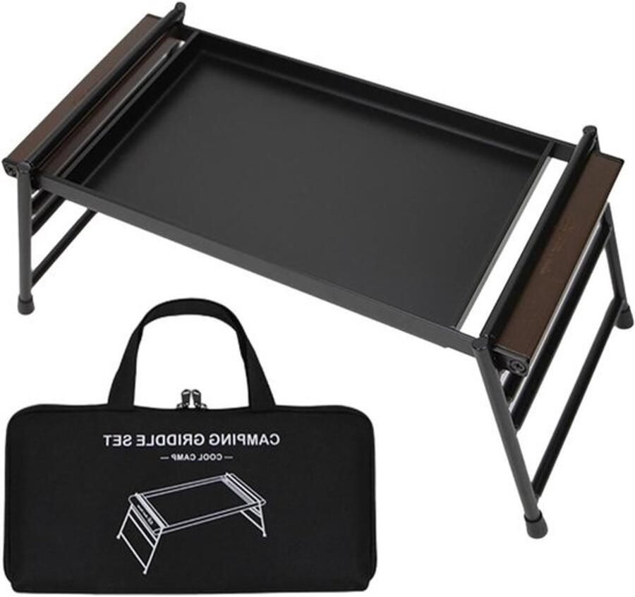 Camping Grillplaat Opvouwbare BBQ Buiten Koken Drievoudig Hoogtestatief 3mm Dik Ijzer Zwart