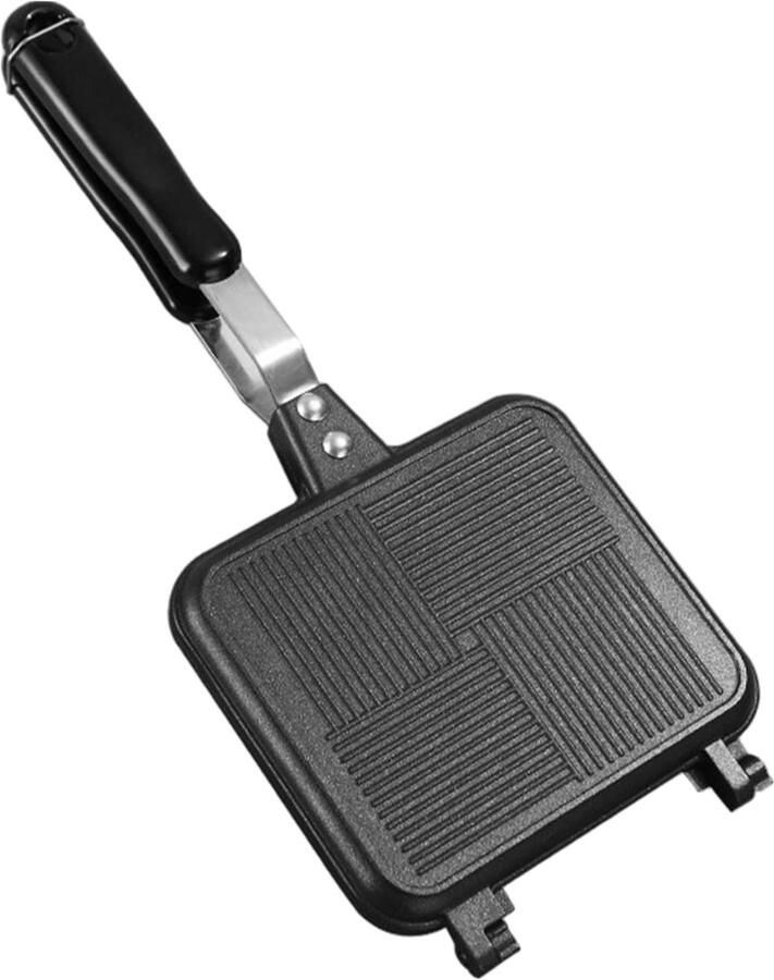 Camping Toastie Maker Brood Koekenpan Sandwiches Maken Dubbelzijdig Grillen 36 x 17 cm Zwart