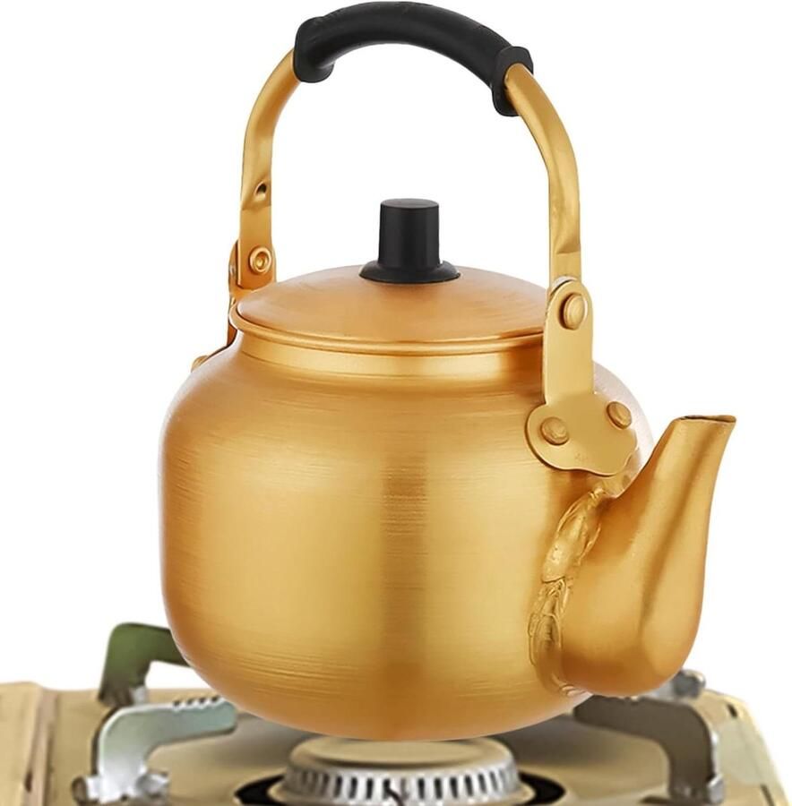 Camping Waterketel Theeketel Buiten Water Koken Aluminium Lichtgewicht 1L Goud