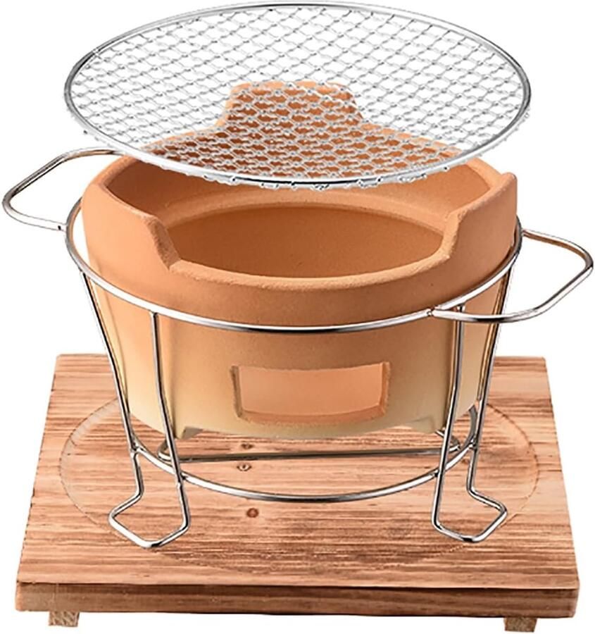 Campingfornuis Barbecue Grill Buiten Koken Kompakte Kleigrill Groot 23.5 cm Lichtbruin