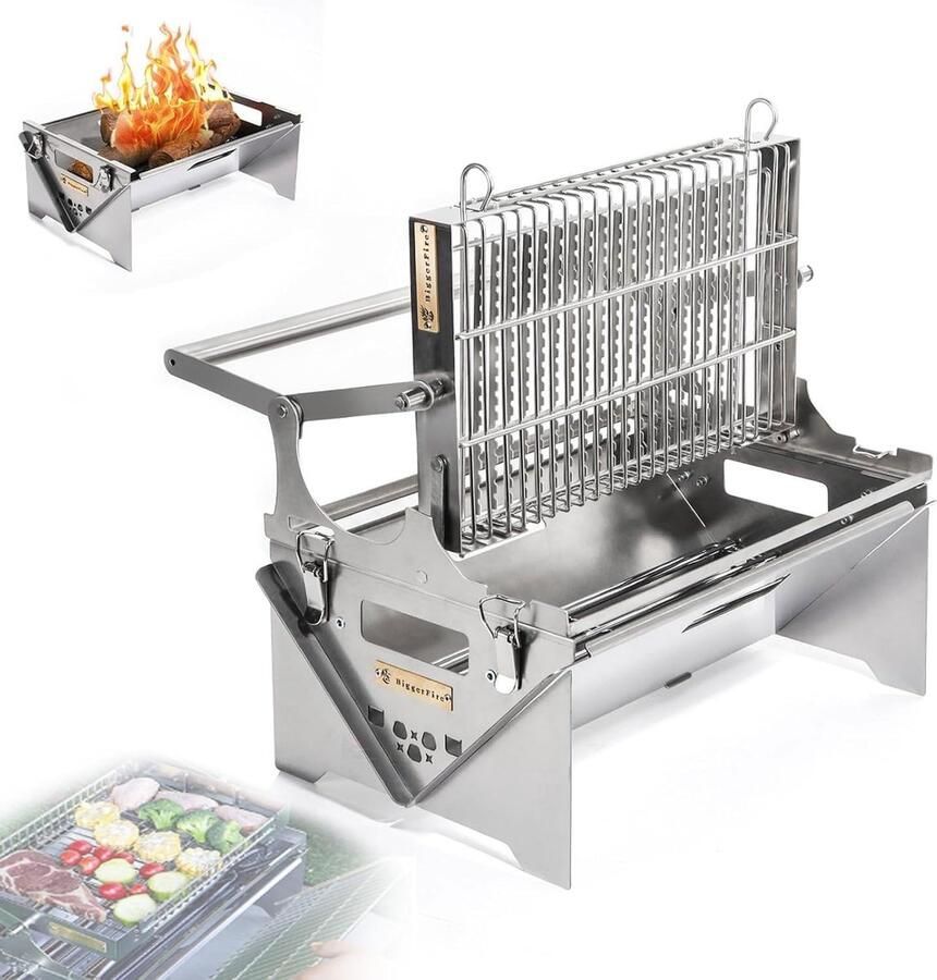 Campinggrill Houtskoolgrill Outdoor koken 360° draaibaar 42.6 cm Zilver