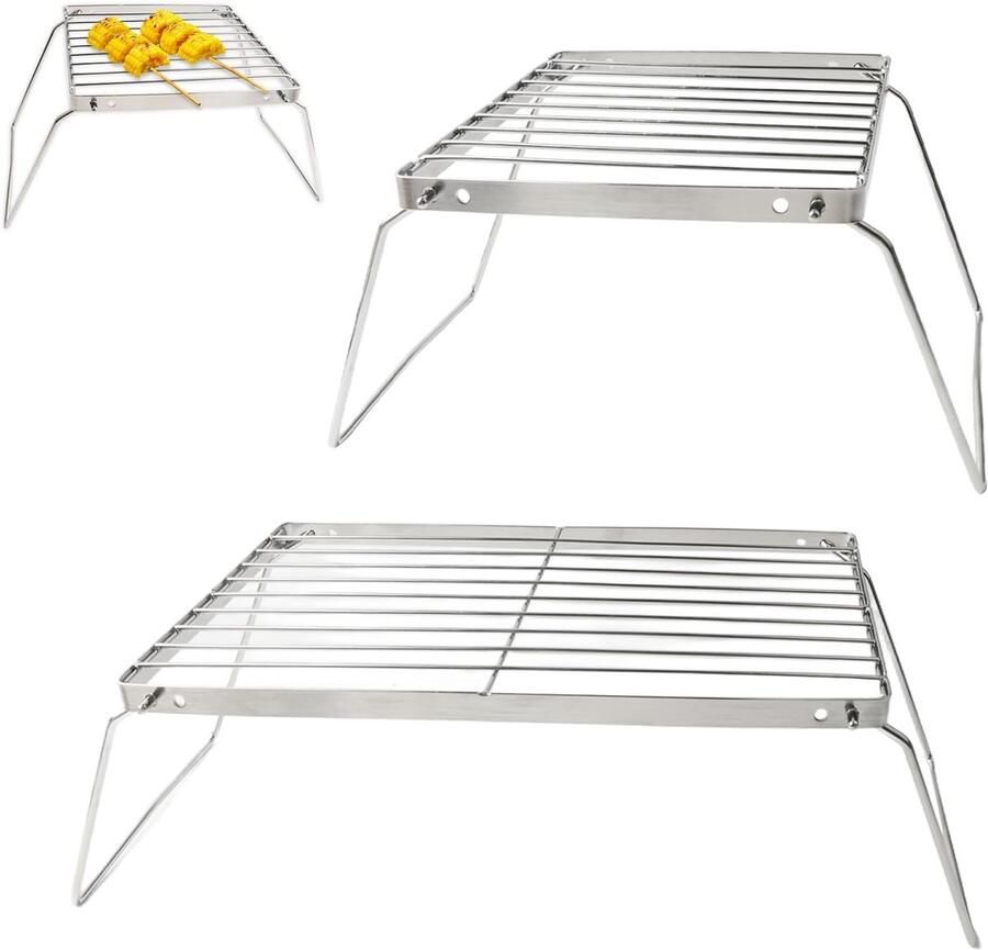 Campinggrill Set Zilverkleurig 30 x 16 x 13 cm Roestvrij Staal Voor Kamperen en Outdoor BBQ