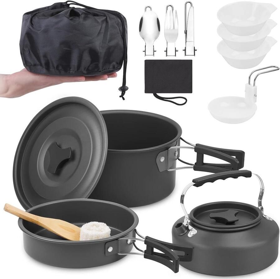 Campingkookset voor 2-3 personen 12-delige aluminium opvouwbare set