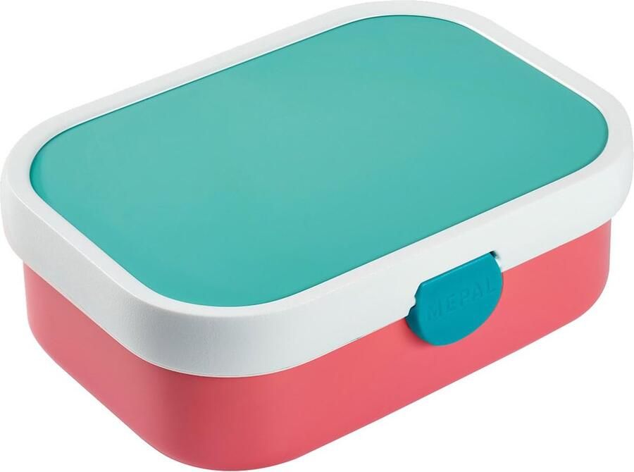 Campus Lunchbox Bento lunchbox voor kinderen broodtrommel met bentovak en vork maalprepbox met clipsluiting BPA-vrij en vaatwasmachinebestendig 750 ml roze met turquoise deksel