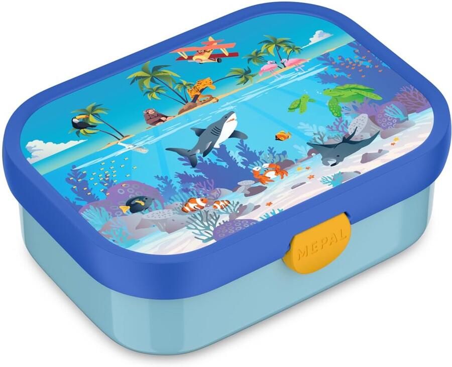 Campus Lunchbox bentobox voor kinderen met bentovak en vork met clipsluiting vaatwasserbestendig en BPA-vrij 750 ml Tropical Ocean