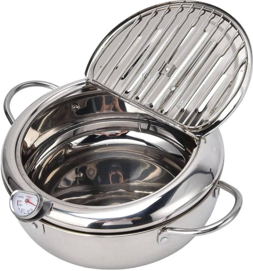 CanEve Friteuse Pot Stijl Frituren Pot Frituurpan Met Mand Kleine Frituurpan Met Mand 304 Rvs Voor Thuis Keuken Mand