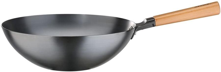 Canton Wokpan Roerbakpan Staal Aziatisch Koken Natuurlijke Anti-aanbaklaag 30 cm Diameter Zwart