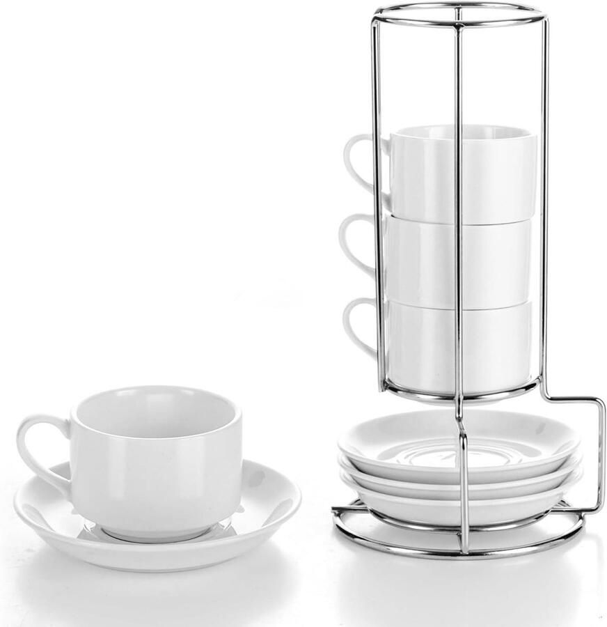 Cappuccino Bekers Espresso Kopjes Koffie Moment Dubbelwandig Keramiek 100 ml Wit