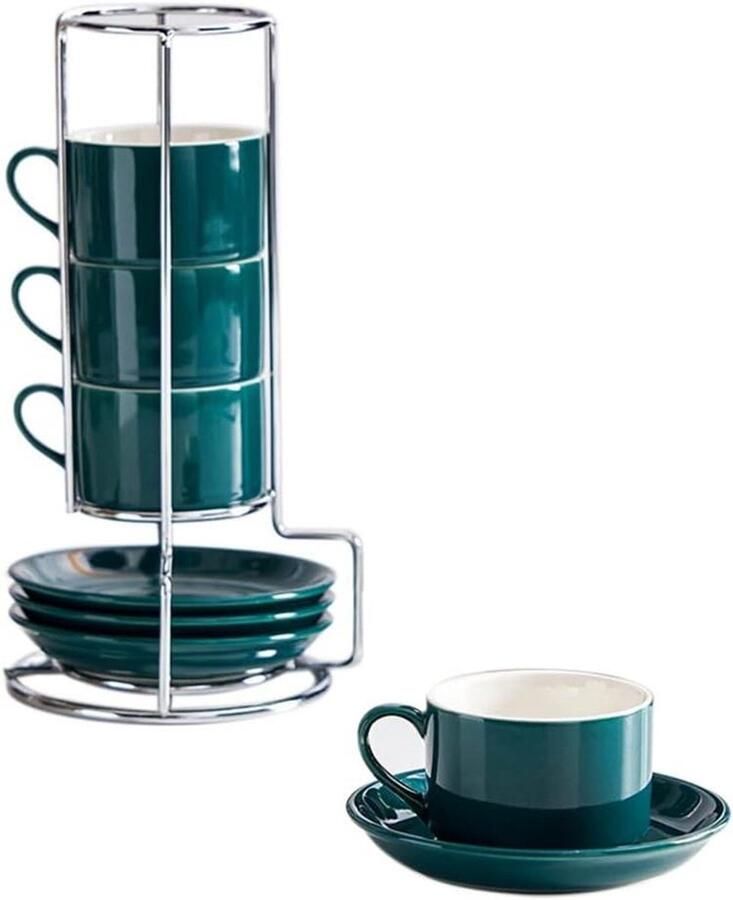 Cappuccino Kopjes Espresso Set Koffie Moment Stapelbaar Design 4 Stuks Groen