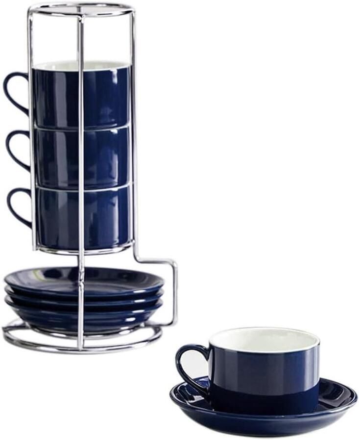 Cappuccino Kopjes Espresso Kopjes Koffie Serveren Stapelbaar Met Stand 4 Stuks Donkerblauw