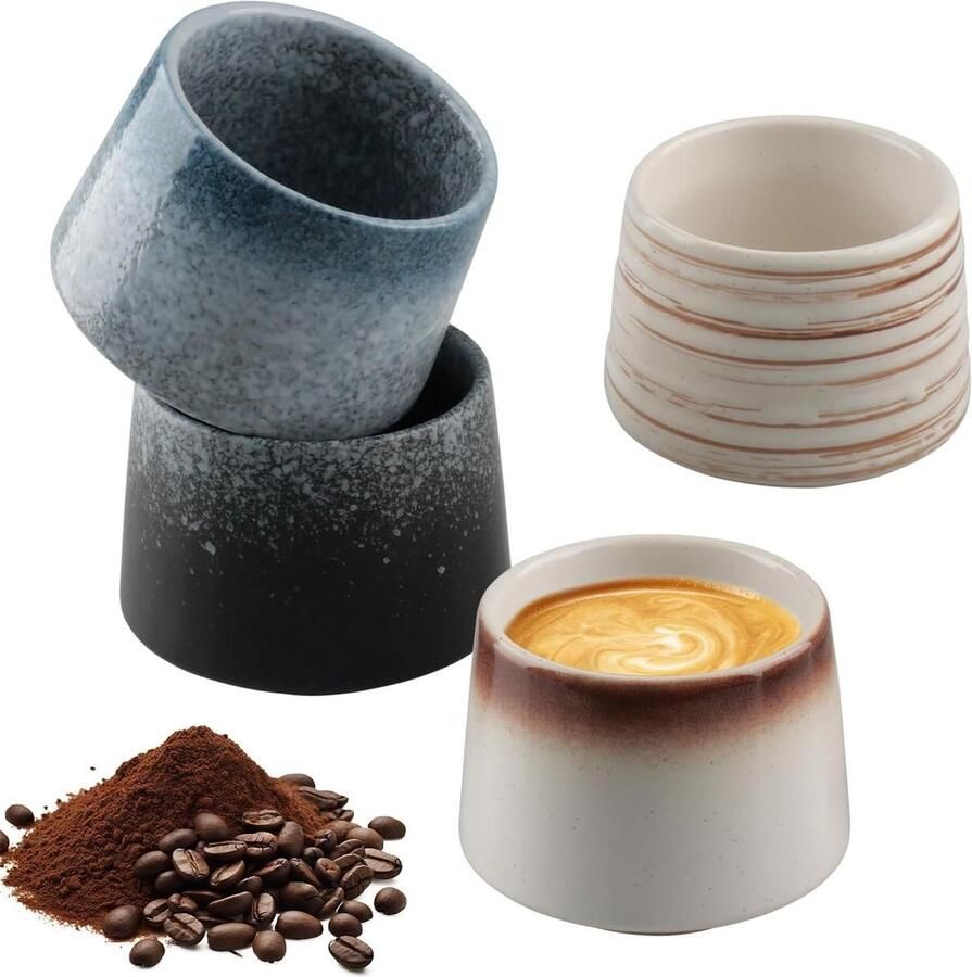 Cappuccino Kopjes Espresso Mokken Koffie Momenten Handgemaakt Uniek Design Set van 4 Variërend