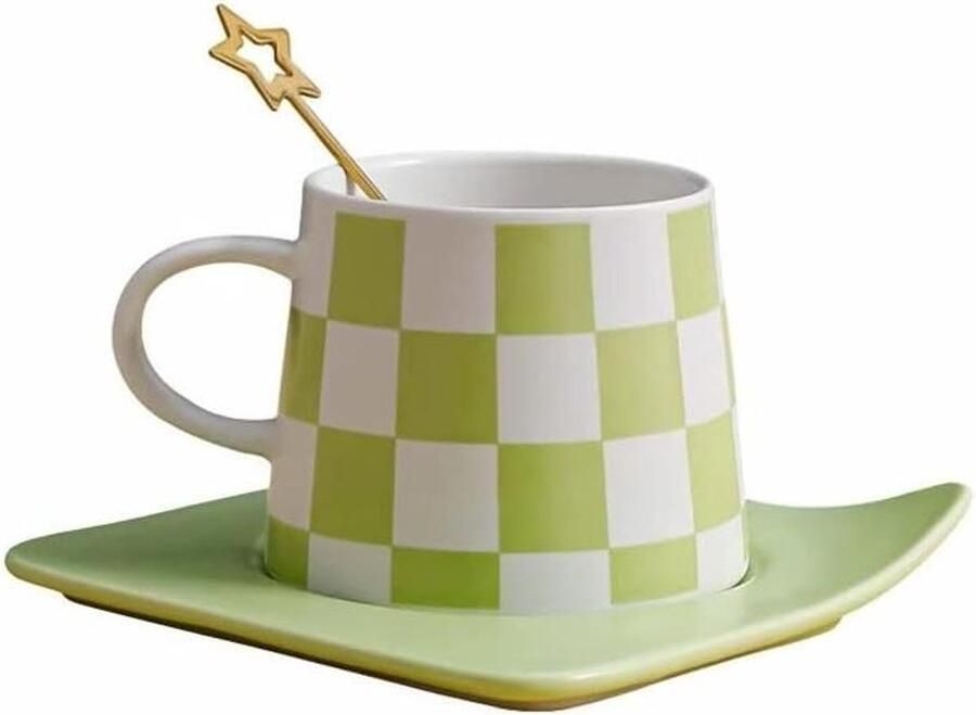 Cappuccino kopjes met schotel Espresso mokken Koffie serveren Verhoogde rand schotel 240 ml inhoud Groen
