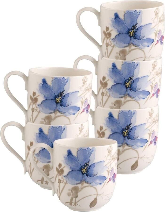 Cappuccinokop met schotel Koffiekop Mok Genieten van koffie Bloemendecor geïnspireerd op Monet 350 ml Wit