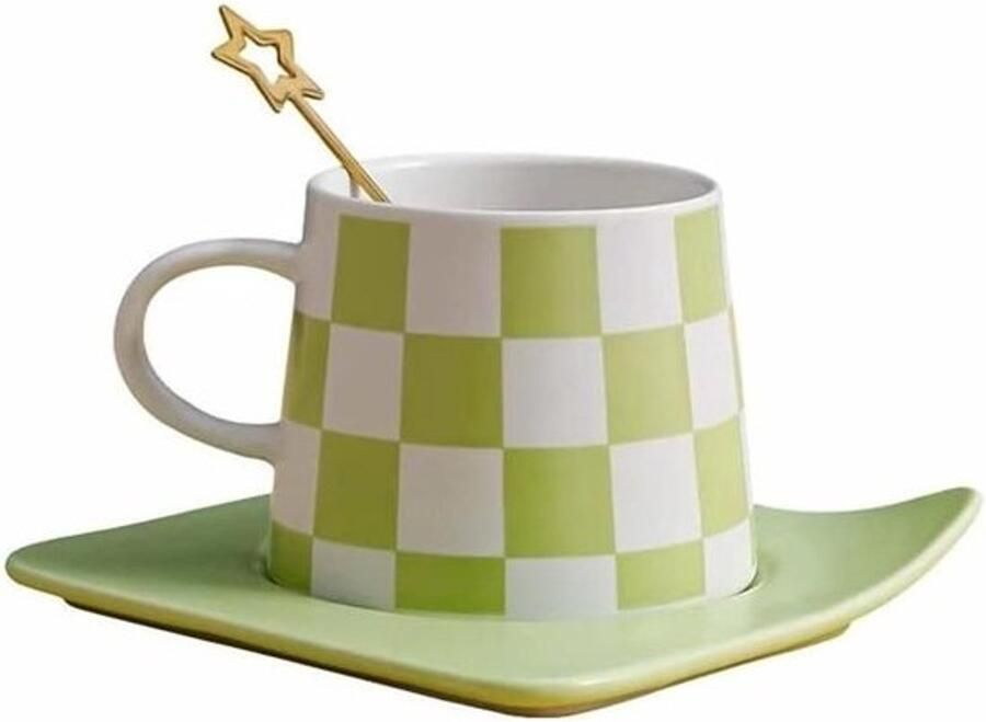 Cappuccinokopjes met schotel Espressomokken Koffie serveren Schotel met verhoogde rand 240 ml inhoud Groen