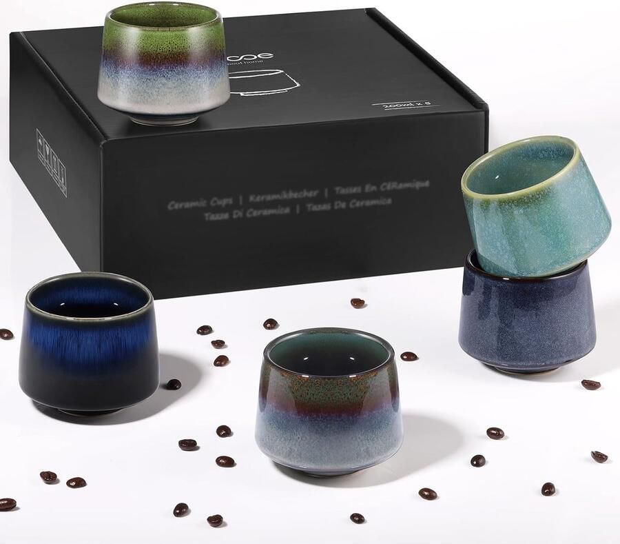 Cappuccinokopjes Set Keramische Mokken Genieten van Koffie Handgemaakt Aardewerk 210 ml Wit