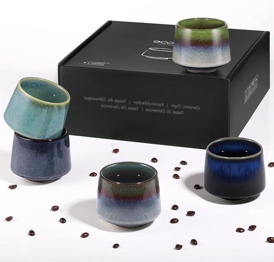 Cappuccinokopjes Set Keramische Mokken Warme Dranken Handgemaakt Aardewerk 210 ml Wit