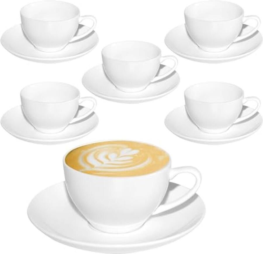 Cappuccinokopjes Set van 6 170 ml Wit Vaatwasmachinebestendig Porselein