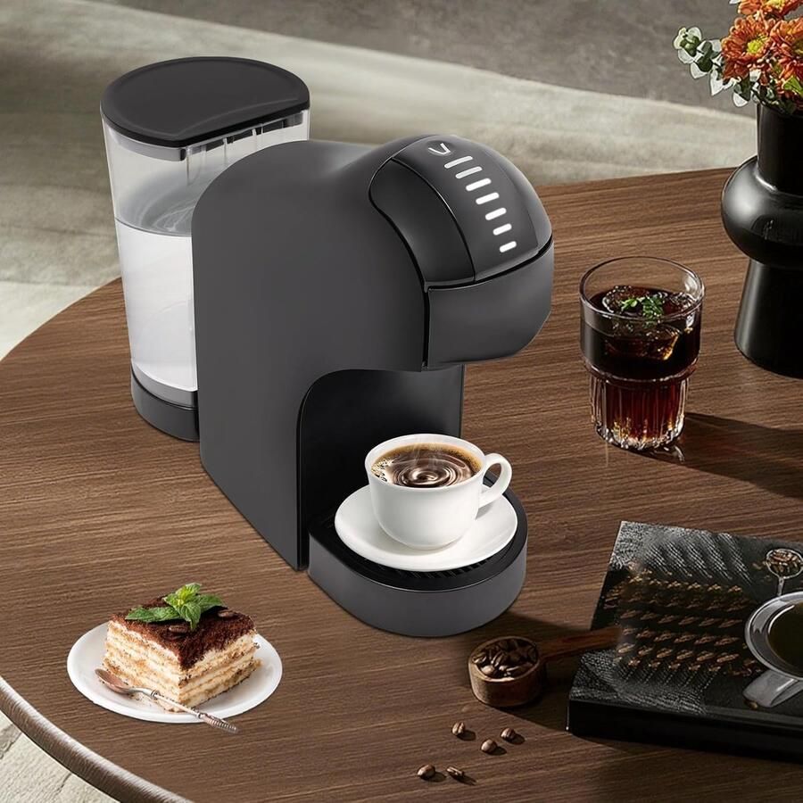 Capsule Koffiezetapparaat Eenkopsmachine Snel Koffie Zetten Compact Ontwerp 800ml Tank Zwart