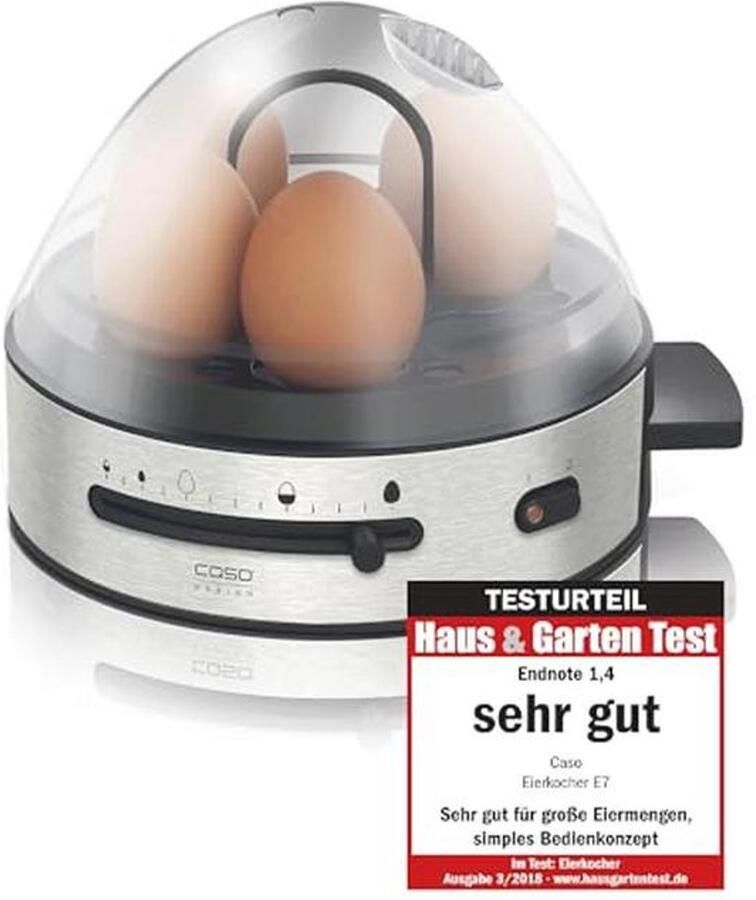 CASO E 7 Design eierkoker elektronische eierkoker voor maximaal 7 eieren uitneembare eierhouder akoestisch signaal 13 kookstanden BPA-vrij incl. maatbeker en eipicker 14 cm l x 18 cm b x 20 5