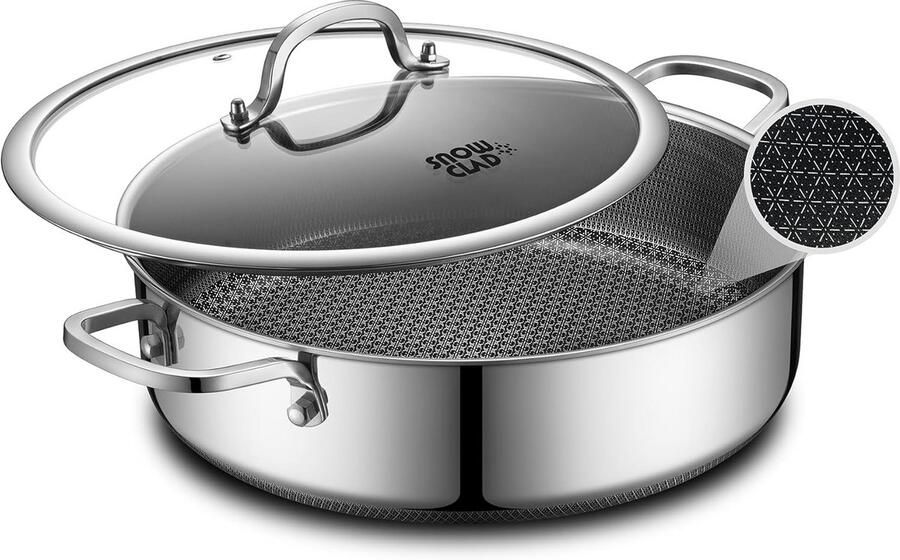 Casserol met Deksel Diepe Koekenpan Dagelijks Koken Verbeterde Antiaanbaklaag 5 Liter Roestvrij Staal