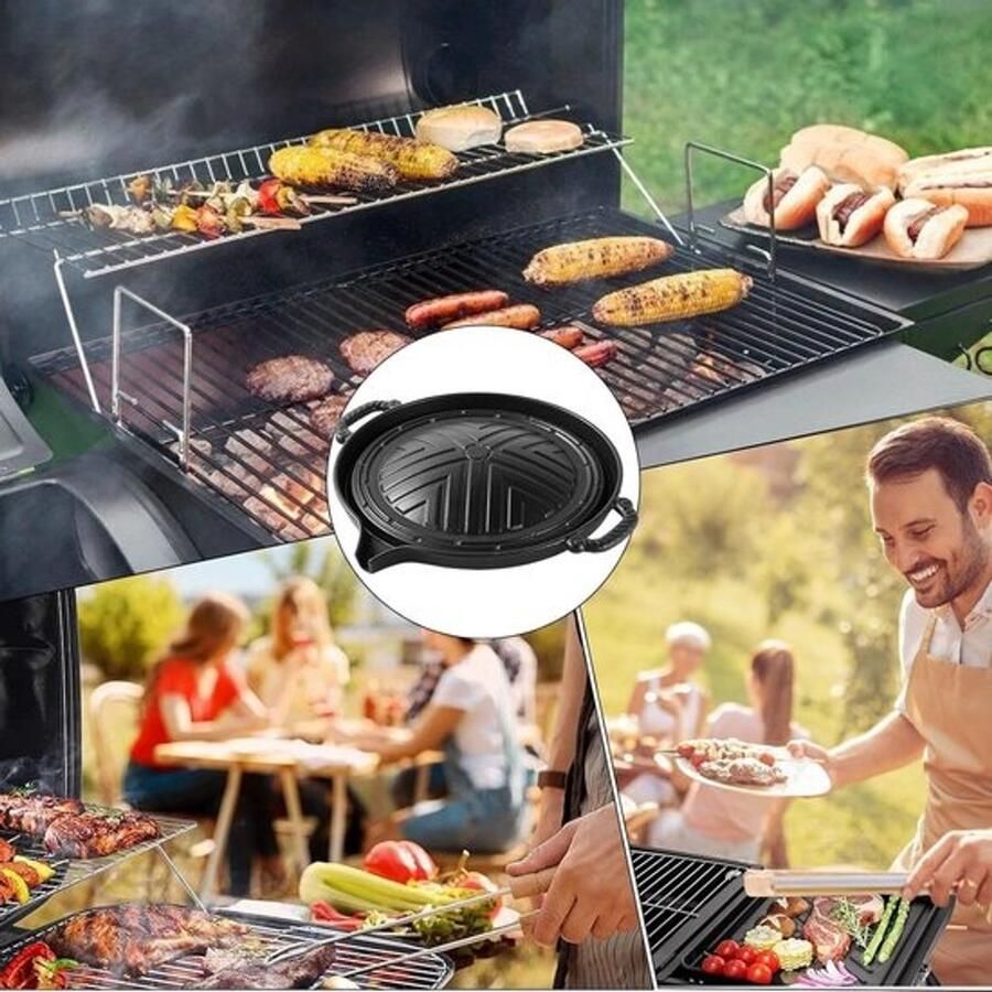 Cast Iron Grill Pan 11 inch Non-Stick Griddle Heavy-Duty Frying Plate BBQ Steak Cooker Outdoor Cooking Skillet Stevige Platte Pan voor Camping en Keuken Gebruik