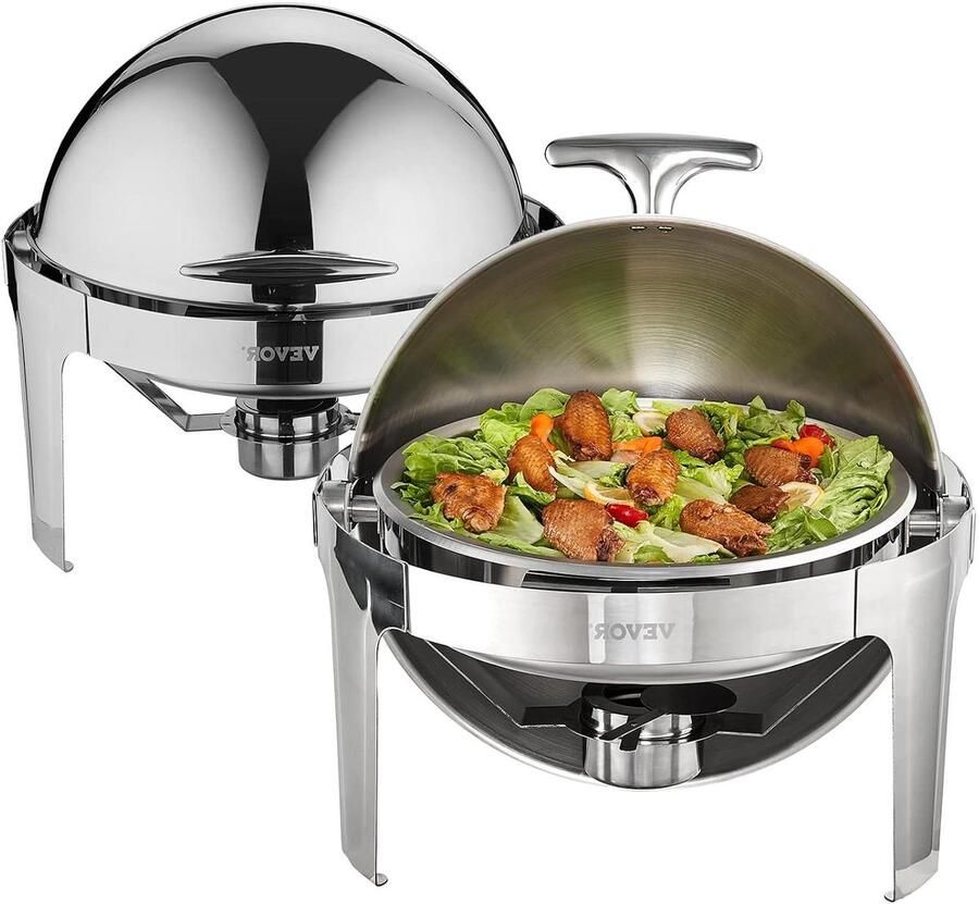Catering Warmer Buffet Set Voedsel Presentatie Oprolbaar Deksel 6 Qt Capaciteit Zilver