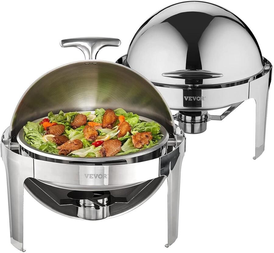 Catering Warmer Server Buffet Set Eten Warm Houden 90 180 Graden Deksel 6 Qt Capaciteit Zilver
