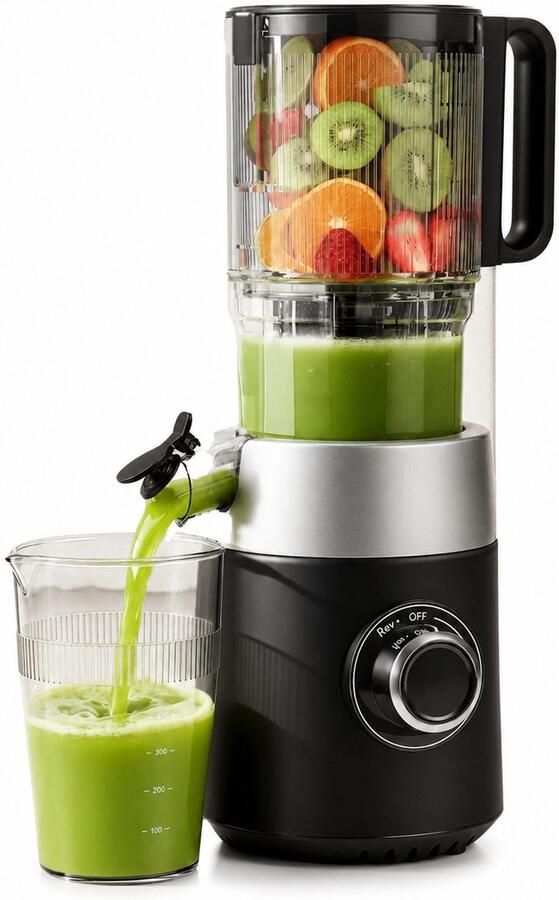 Celestul Healthy Slowjuicer Sapcentrifuge XXL Vulopening Verticaal Juicer Groenten- en Fruitpers 135mm 220W 700ml Zwart