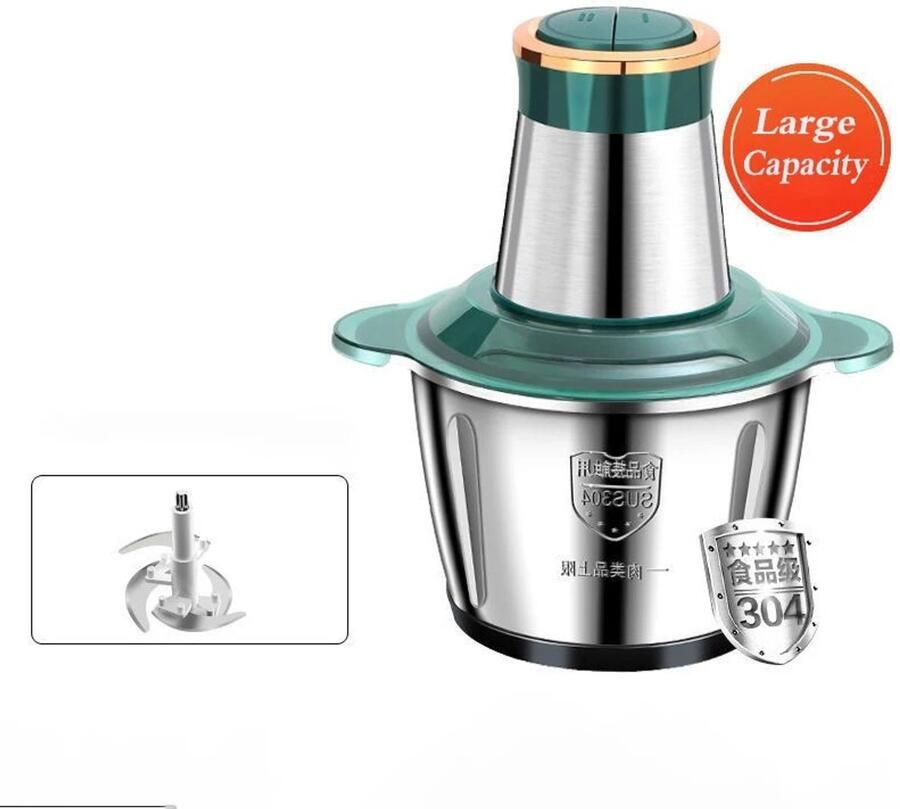 Cellista Elektrische Vleesmolen 2L Keukenmachine Hakmolen Foodprocessor RVS Vleesmolen Groentehakker 2 Liter Groen