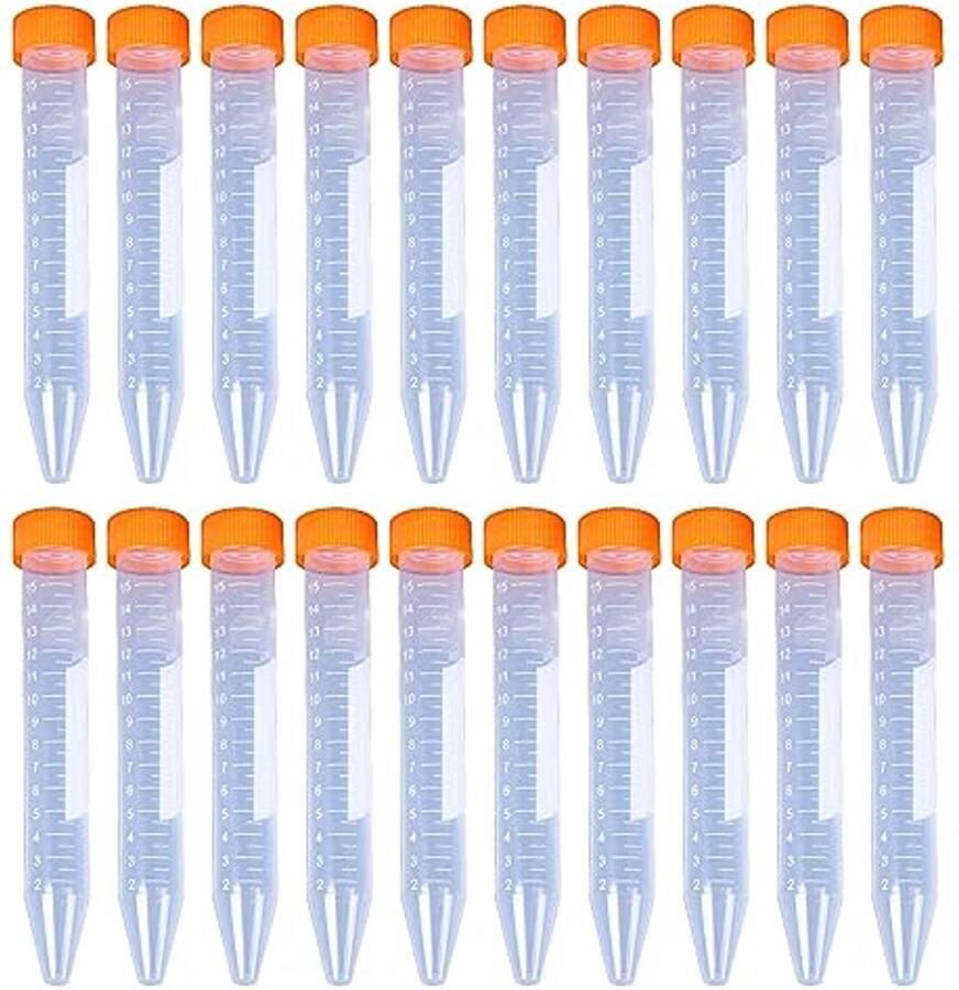 Centrifugebuisjes 15 ml 20 stuks Kegelvormige Kunststof Monsterhouder voor Laboratorium en Chemie