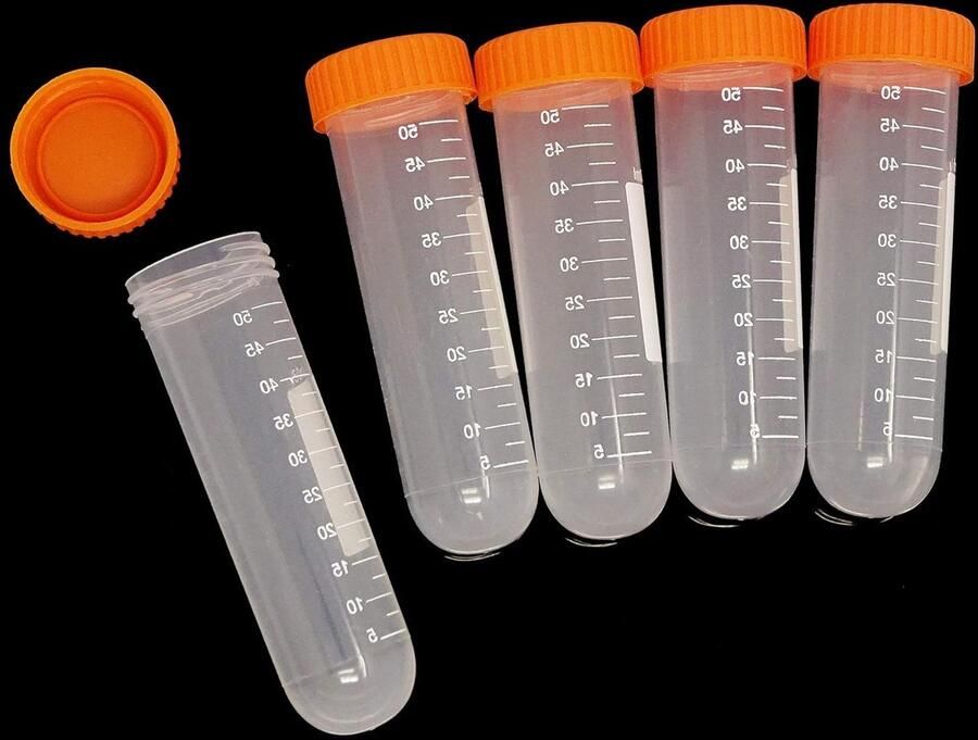 Centrifugebuisjes Kunststof Laboratoriumbuisjes PP Monsters Opslaan Ronde Bodem 50 ml 10 stuks Oranje deksel