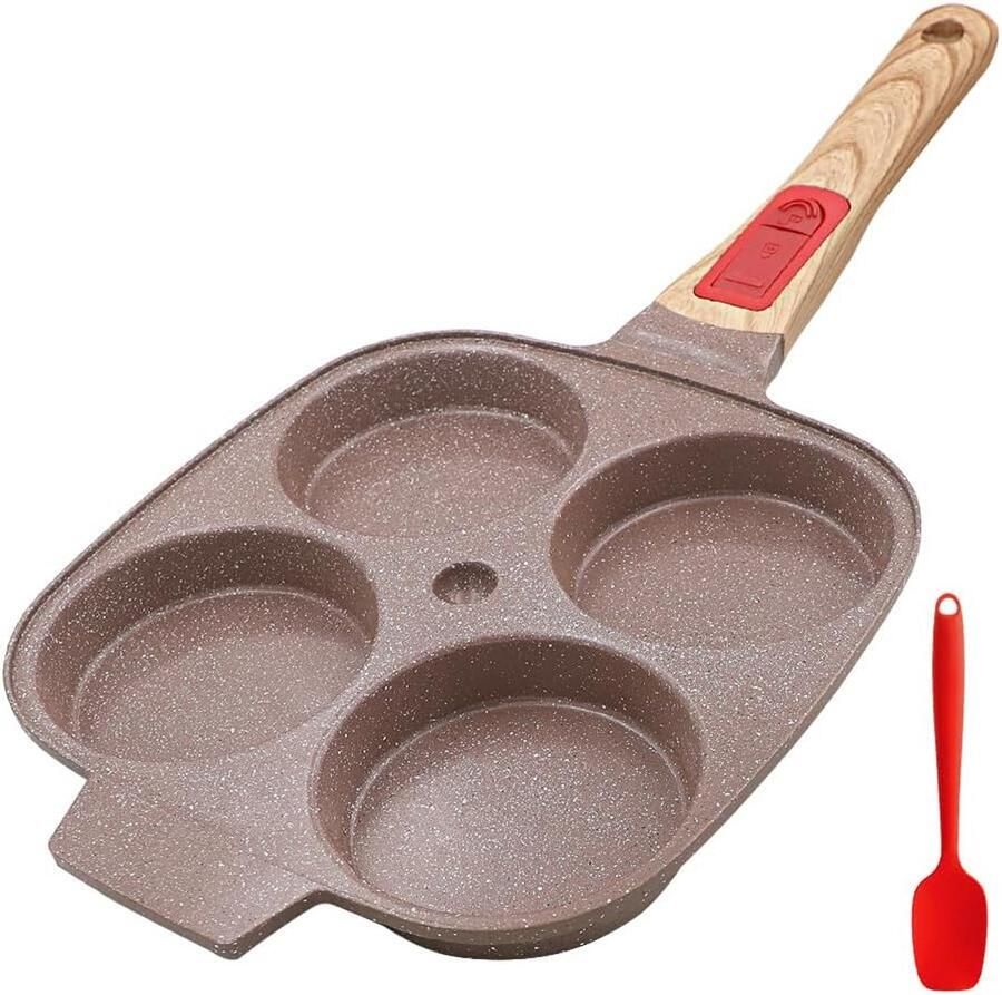 Ceramische Koekenpan Eierpan Ontbijt Maken 4-Kops Ontwerp 21 cm Bruin