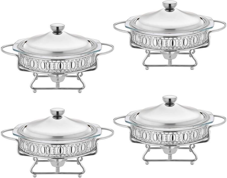 Chafing Dish Buffet Set 4 stuks Ronde Gouden Buffet Warmer Chafers met Glazen Dienbladen voor Feesten Bruiloften Diners Zilveren Buffet Warmers Sets