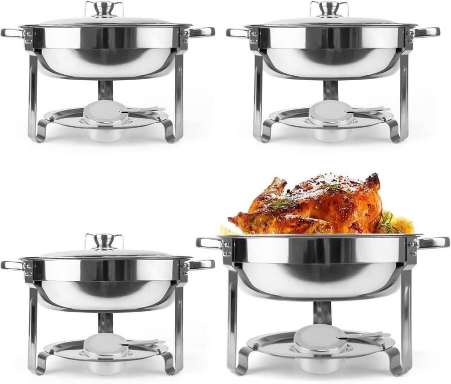 Chafing Dish Buffet Set (4 Stuks) Warmhoudschaal RVS voor Buffet & Catering