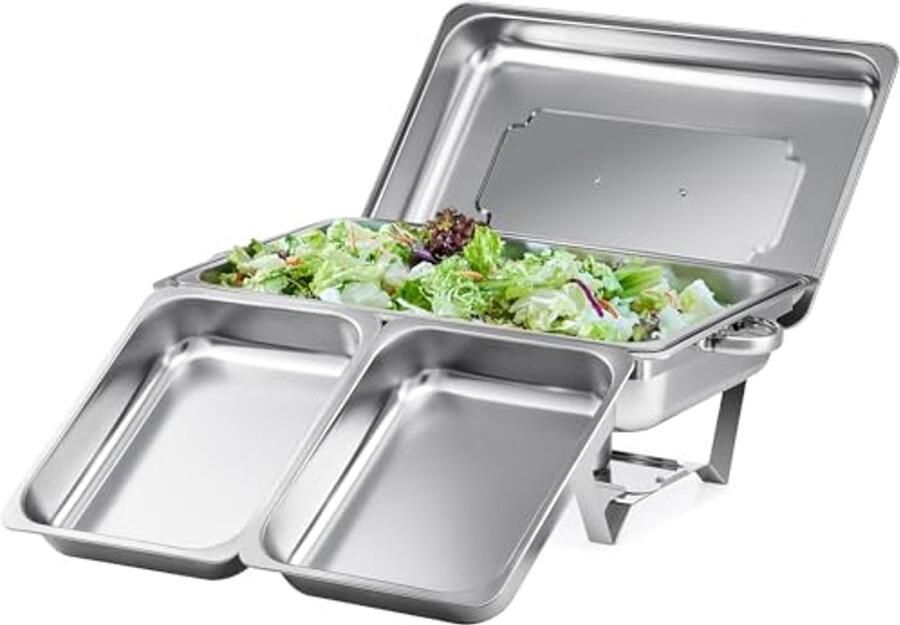 Chafing Dish Buffet Set 9L Capaciteit Inclusief Deksels en Inklapbare Frames voor Catering en Feesten
