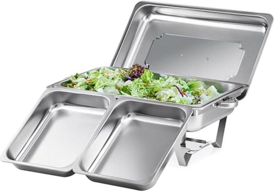 Warmhoudcontainer Buffet Voedselwarmer Rechaud Feestelijke Buffetten Inklapbaar Frame 9 Liter Capaciteit Zilver