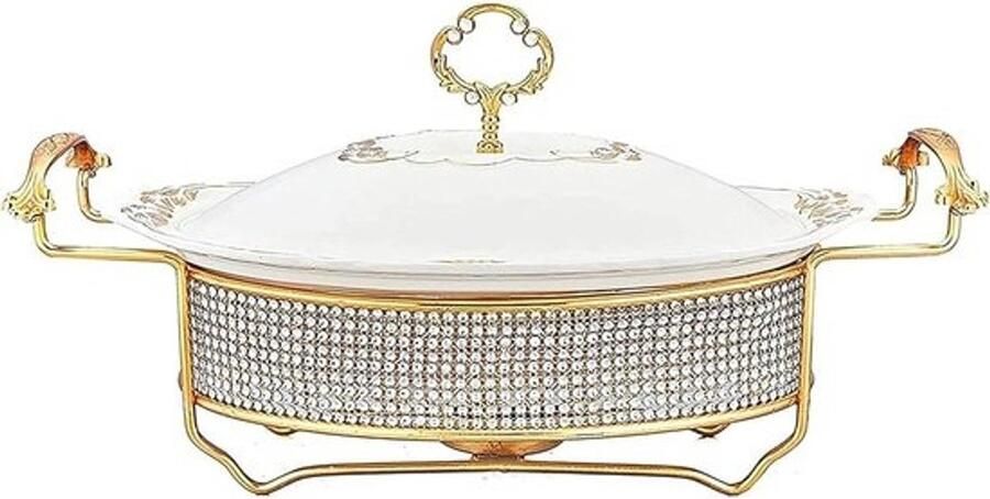 Chafing Dish Buffet Set Buffet Warmer Buffet Catering Keramiek met Diamant Decoratie 2L Wit