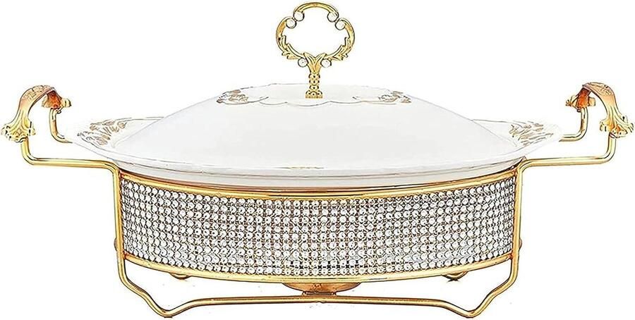 Chafing Dish Buffet Set Buffet Warmer Buffet Catering Keramiek met Diamant Decoratie 2L Wit