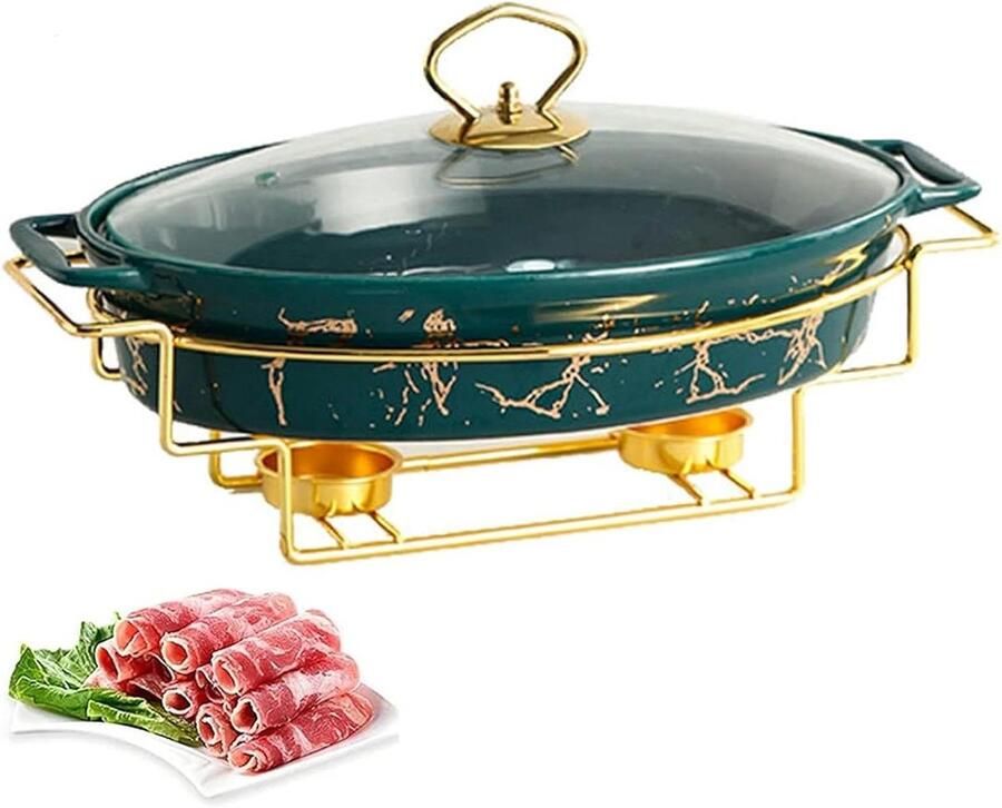 Chafing Dish Buffet Set Chafer Warmers Buffet Serveren Keramische Marmeren Afwerking 36x22x55cm Groen