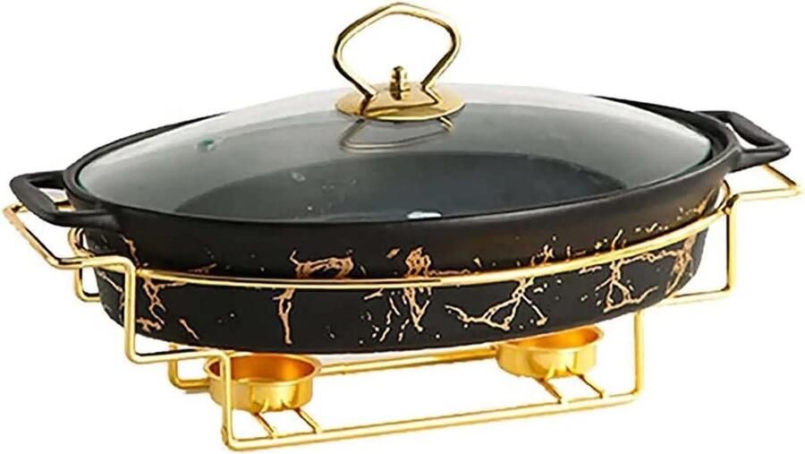 Chafing Dish Buffet Set Keramiek Chafer Met Imitatie Marmeren Afwerking Chafer En Buffet Warmer Set Voor Buffet Bruiloften Feesten Banketten Catering Evenementen Black B