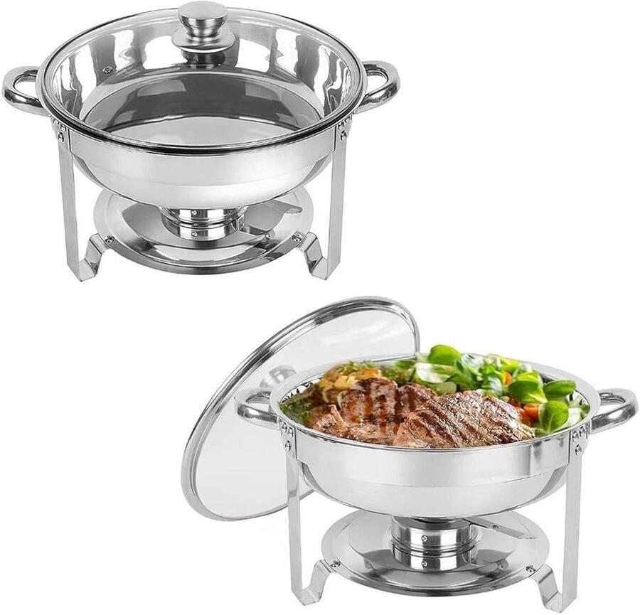Chafing Dish Buffet Set met glazen deksel roestvrij staal ronde chafer serveerwarmer voor catering en bruiloften