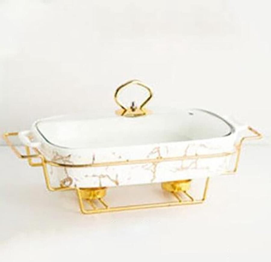 Voedselwarmer Set Buffet Warmhoudbak Feestelijk Serveren Keramische Afwerking 1.75 Liter Marmerlook