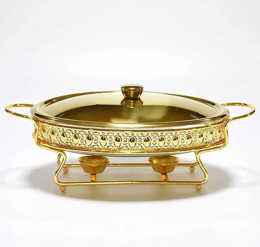 Chafing Dish Buffet Set Warmhoudbak Buffet Eten Warm Houden Glazen Tray 3L Goud